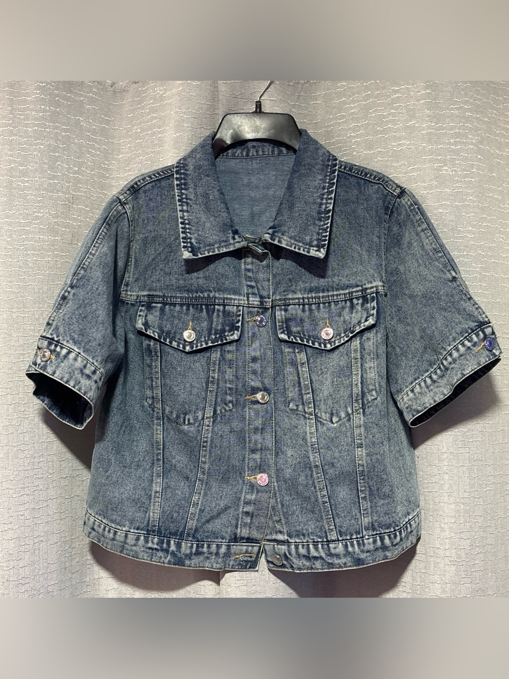 Short Sleeve Denim Jacket in Washed Blue
